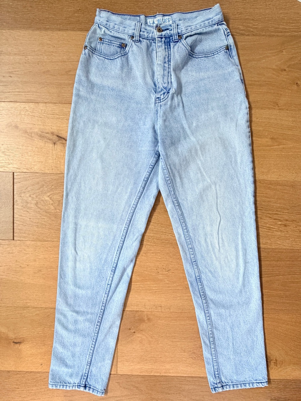 VTG LA Blues High Rise Mom Jeans 90s Light Wash Classic Sz 8 Long 100% Cotton